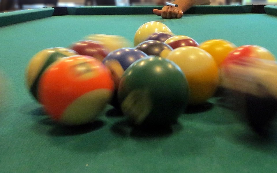 Close up of pool table break